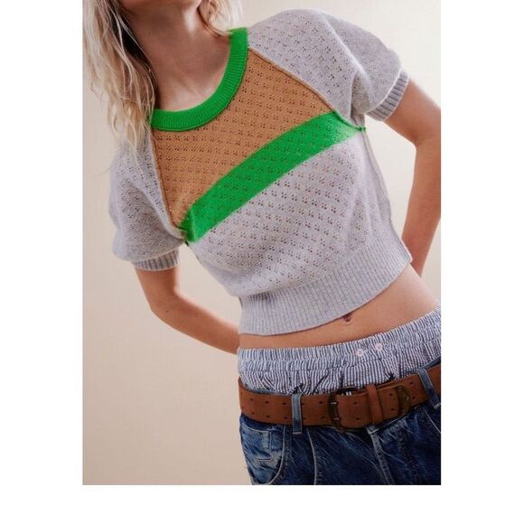 Free People Cashmere Sweater Jade Crop Soft Short Sleeves...